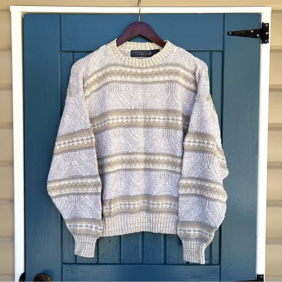 Vintage 90s Crossings Sweater 
Geometric Roundneck Men Size L - Picture 1 of 6